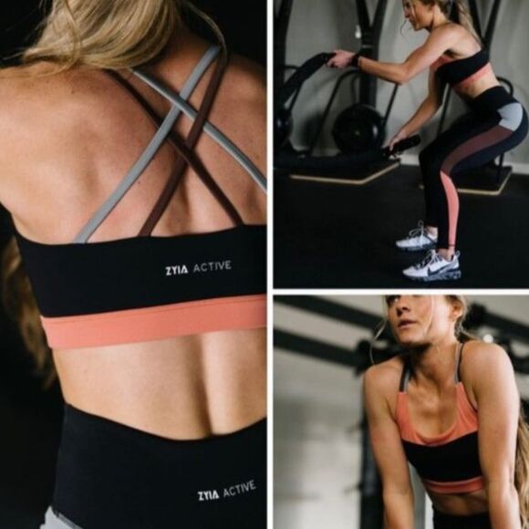 Zyia Active Light N Tight Orange Black Colorblock Strappy Sports Bra Size M - Picture 2 of 11